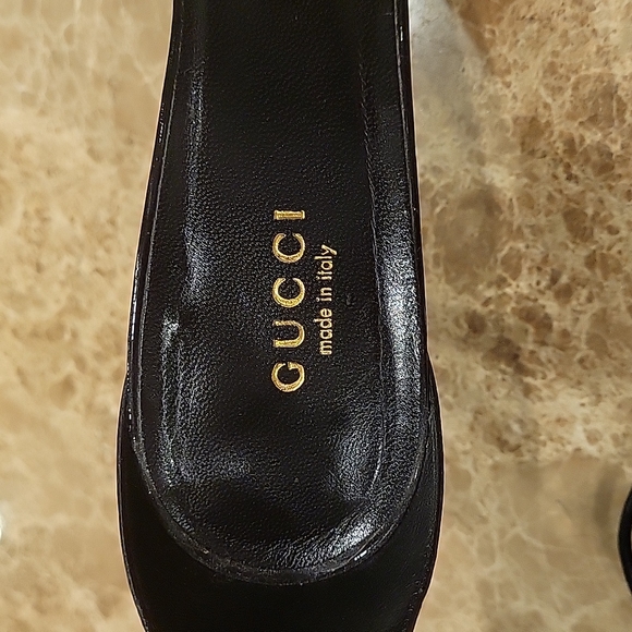 WOMEN'S GUCCI BLACK PATENT LEATHER HORESBIT ANKLE STRAP SHOES SANDALS HEELS BOX - Picture 9 of 14